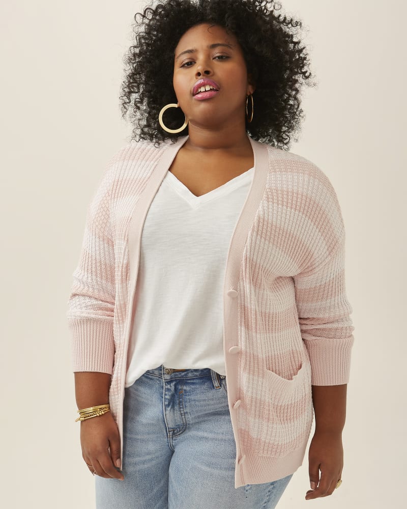 Front of plus size Gwyneth Striped Button Up Cardigan by Meri Skye | Dia&Co | dia_product_style_image_id:186210